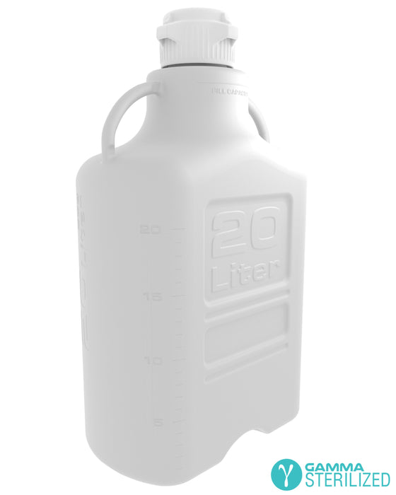 EZBio® 20L (5 GAL) HDPE Carboy with VersaCap® 83B, Double Bagged, Gamma Sterilized