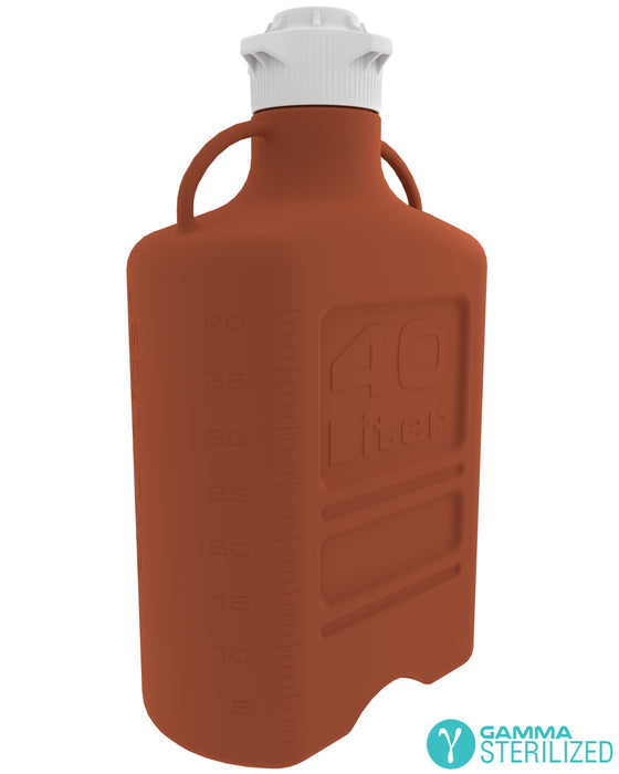 EZBio® 40L (10 GAL) Amber HDPE Carboy with VersaCap® 120mm, Double Bagged, Gamma Sterilized