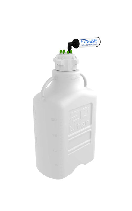 EZwaste® HPLC Solvent Waste System, 20 L Carboy, 83B VersaCap with (4x) Ports for 1/8 Inch O.D. Tubing; (1x) Ports for 1/4 Inch O.D. Tubing; (3x) Hose Barb Port for 1/4 or 3/8 Inch I.D. Tubing, 1/EA