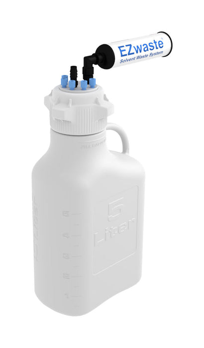 EZwaste® HPLC Solvent Waste System, 5 L Heavy Duty Reusable Carboy, 83 mm (83B) VersaCap with Six (6x) Ports for 1/16 Inch O.D. Tubing, 1/EA
