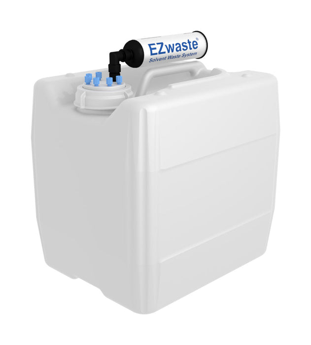 EZwaste® HPLC Solvent Waste System, 13.5 L (3.5 Gal) UN/DOT-Rated Disposable Container, 70 mm VersaCap w/ Four (4x) Ports for 1/8 Inch O.D. Tubing; Four (4x) Hose Barb Ports for 1/4 or 3/8 Inch I.D. Tubing, 1/EA