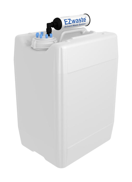 EZwaste® HPLC Solvent Waste System, 20 L (5 Gal) UN/DOT-Rated Disposable Container, 70 mm VersaCap with Six (6x) Ports for 1/16 Inch O.D. Tubing; One (1x) Hose Barb Port for 1/4 or 3/8 Inch I.D. Tubing, 1/EA