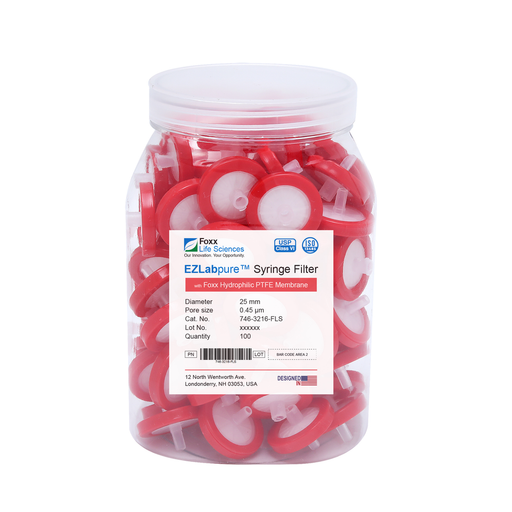 EZlabpure 25mm Syringe Filters – 0.45µm PTFE, Non-Sterile  Foxx Life Sciences- Hydrophilic filter for laboratory research & bioprocessing applications. | img_1 | Foxx Life Sciences India | FoxxLifeSciences.in