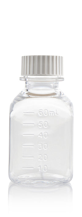EZBio® Titanium Square Media Bottle, PETG, 24-415mm White Cap, 60ml, Sterile, With Cap, 192/CS