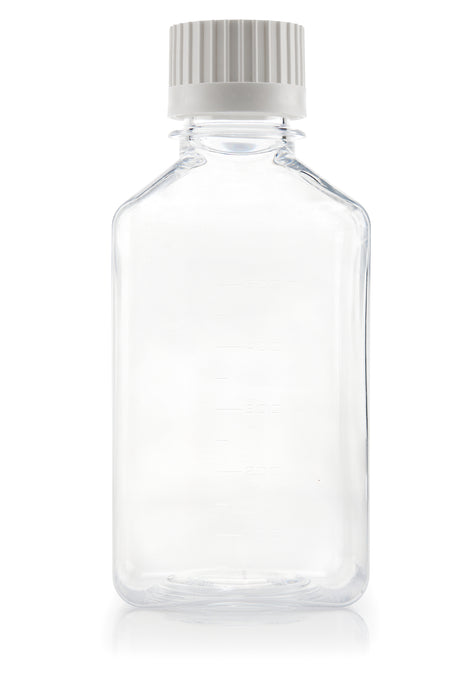 EZBio® Titanium Square Media Bottle, PETG, 38-430mm White Cap, 500ml, Sterile, With Cap, 48/CS