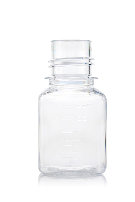 EZBio® Titanium Square Media Bottle, PETG, 38-430mm White Cap, 125ml, Non Sterile, No Cap, 96/CS