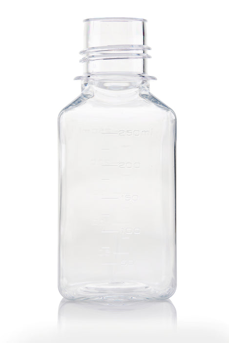 EZBio® Titanium Square Media Bottle, PETG, 38-430mm White Cap, 250ml, Non Sterile, No Cap , 60/CS