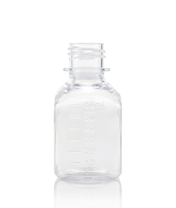 EZBio® Titanium Square Media Bottle, PETG, 24-415mm White Cap, 60ml, Non Sterile, No Cap, 192/CS