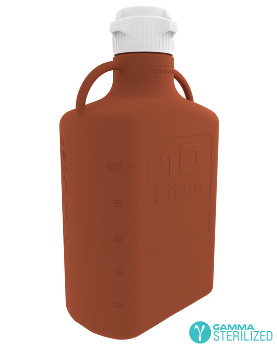 EZBio® 10L (2.5 GAL) Amber HDPE Carboy with VersaCap® 83B, Double Bagged, Gamma Sterilized