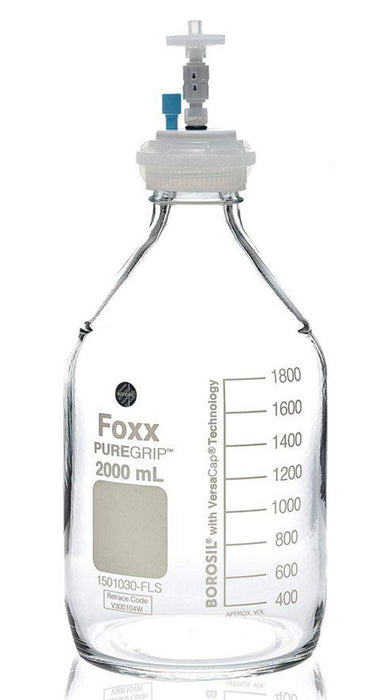 HPLC Solvent Reservoir Bottle Assembly, GL45, 2L Clear, Class VI PTFE Adapter,  1 Ports for 3.2mm(1/8") or 1.6mm(1/16") OD Tubing