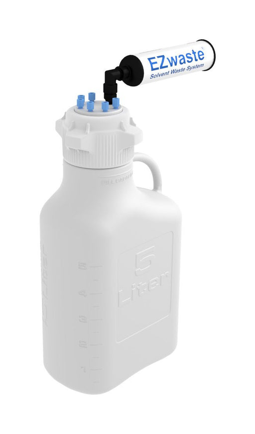 EZwaste® Safety Vent Carboy 5L HDPE with VersaCap® 83B, 6 Ports for 1/8'' OD Tubing and a Chemical Exhaust Filter