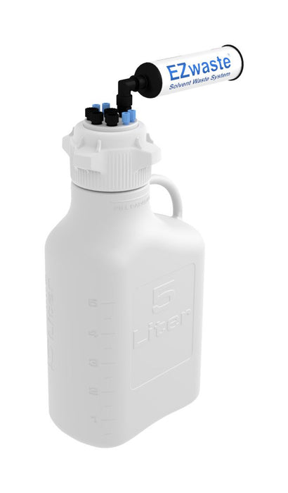 EZwaste® Safety Vent Carboy 5L HDPE with VersaCap® 83B, 4 ports for 1/8" OD Tubing, 4 ports for 1/4" OD Tubing