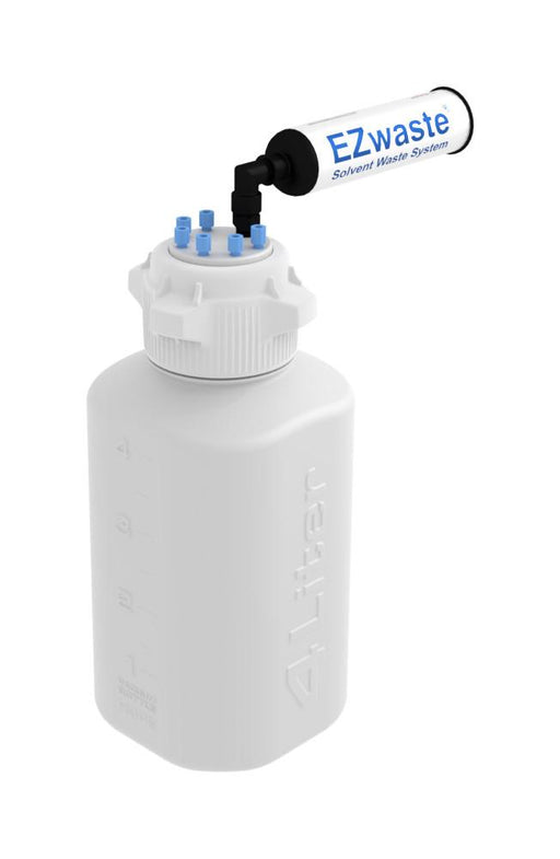 EZwaste® Safety Vent Bottle 4L HDPE with VersaCap® 83B, 6 Ports for 1/8'' OD Tubing and a Chemical Exhaust Filter