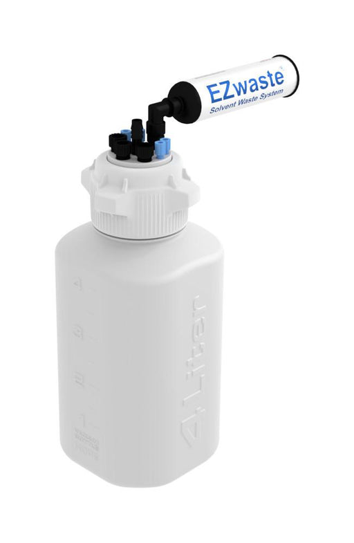 EZwaste® Safety Vent Bottle 4L HDPE with VersaCap® 83B, 4 ports for 1/8" OD Tubing, 3 ports for 1/4" OD Tubing, 1 port for 1/4" HB or 3/8" HB
