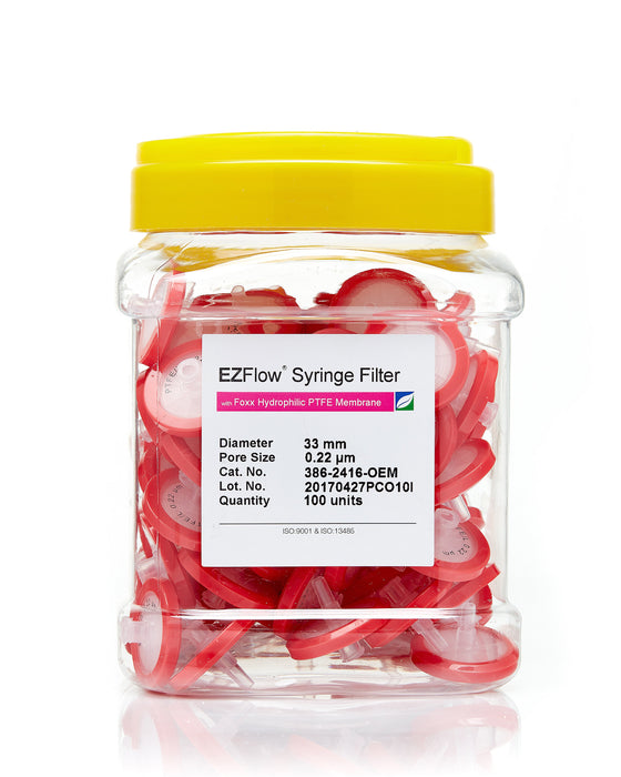 EZFlow® 33mm Syringe Filter, .2μm Hydrophilic PTFE, 100/pack