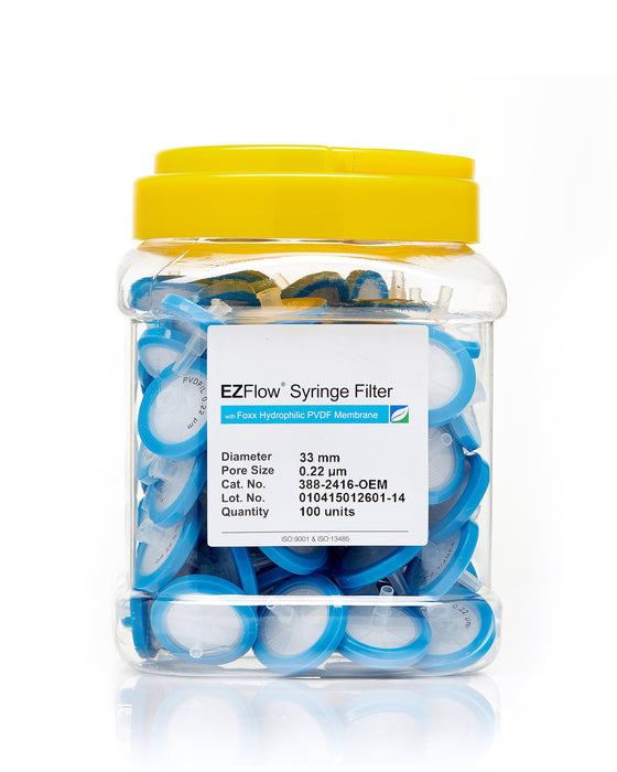 EZFlow® 33mm Syringe Filter, .2μm Hydrophilic PVDF, 100/pack