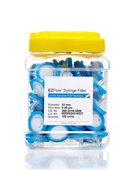 EZFlow® 33mm Syringe Filter, .45μm Hydrophilic PVDF, 100/pack