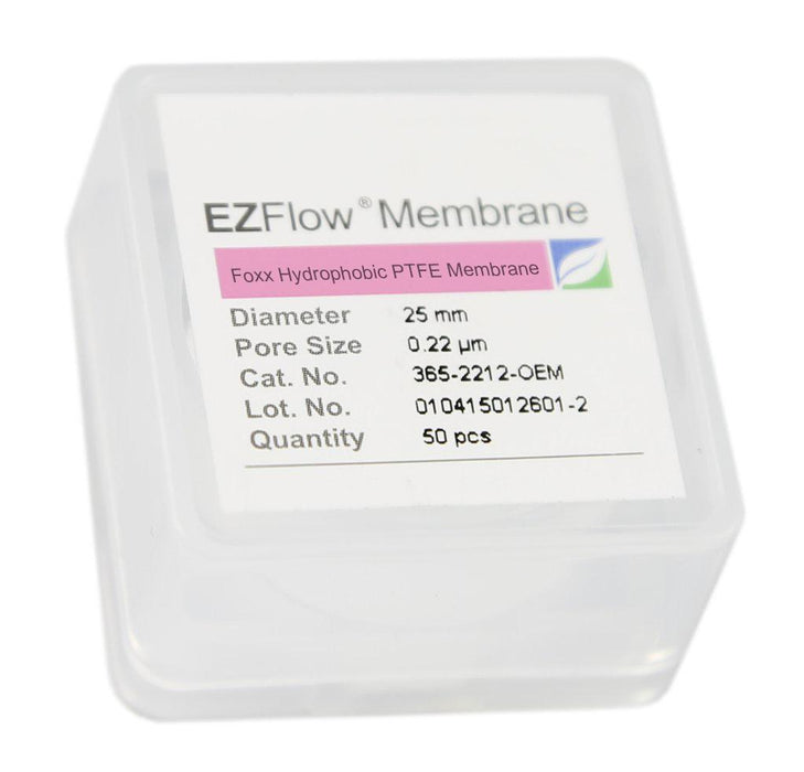 50 pack EZFlow® 25mm 0.2µm Hydrophobic PTFE Membrane Disc Filter