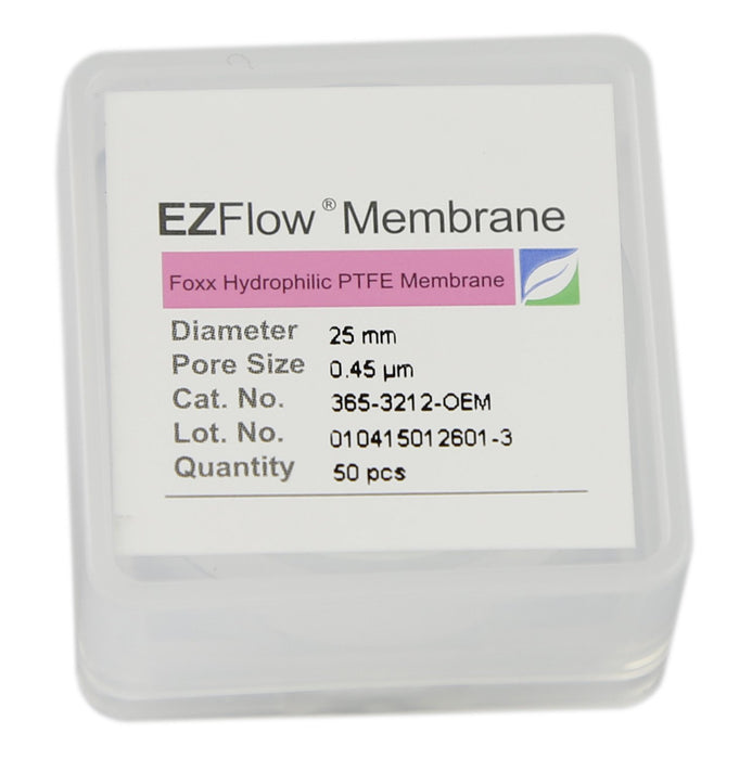 50 pack EZFlow® 25mm 0.45µm Hydrophobic PTFE Membrane Disc Filter
