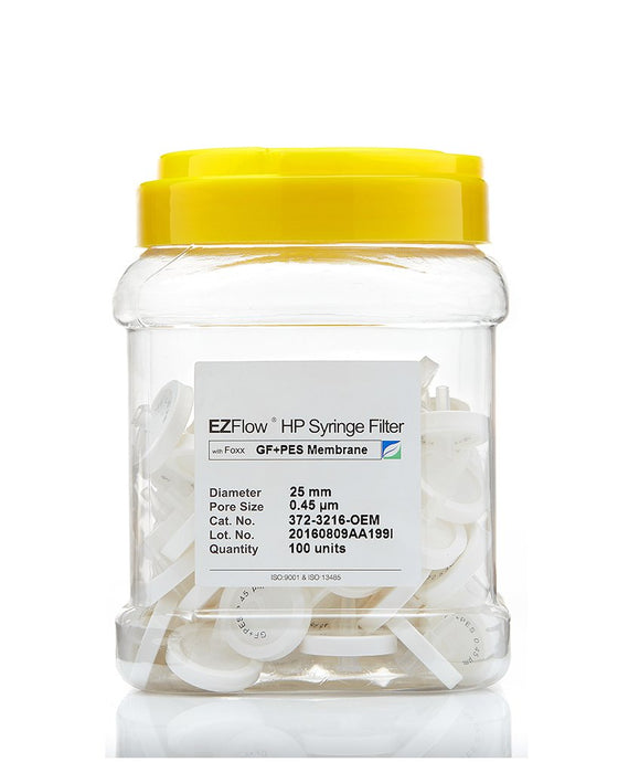EZFlow® 25mm  Syringe Filter, .45μm PES,Glass Fiber Prefilter, 100/pack
