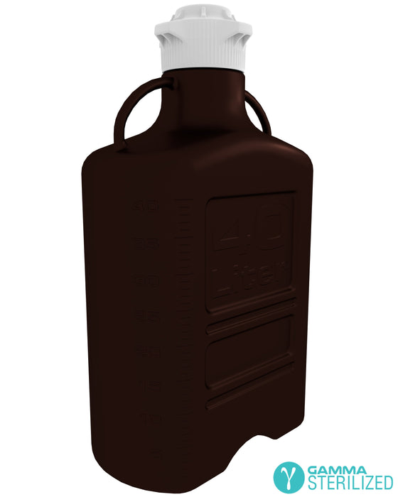EZBio® 40L (10 GAL) Dark Amber PP Carboy with VersaCap® 120mm, Double Bagged, Gamma Sterilized