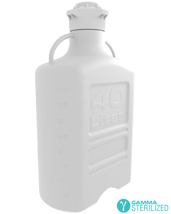 EZBio® 40L (10 GAL) HDPE Carboy with VersaCap® 120mm, Double Bagged, Gamma Sterilized