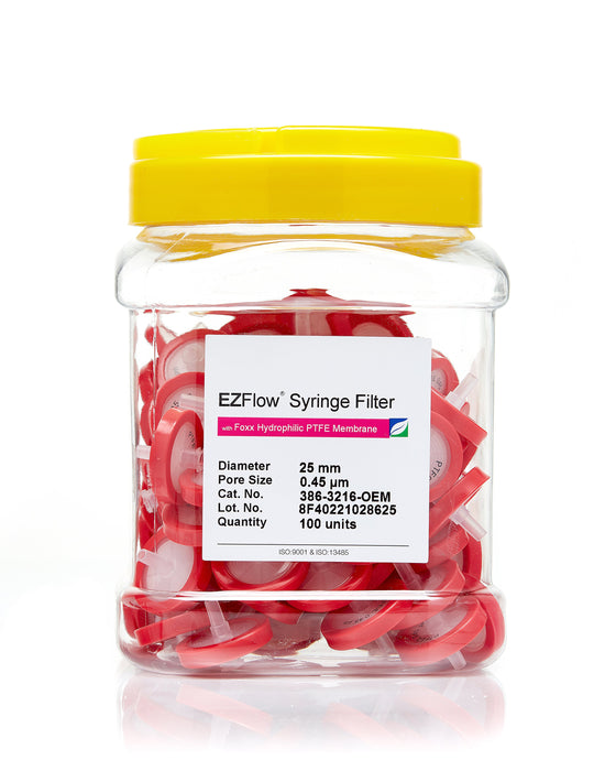 EZFlow® 25mm Syringe Filter, .45μm Hydrophilic PTFE, 100/pack
